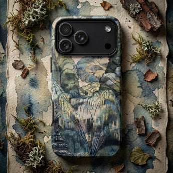 Trees in Bird Garden Iver Heath - Paul Nash Phone Case Phone Case Watercolor-style Forest Scene Muted Blues Greens Nash’s Bird, Paul Bird