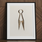 Trimming Shears - Harold Ballerd Farmhouse Art Print, Antique Brass Metal Clothespin Framed Wall Art