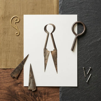 Trimming Shears - Harold Ballerd Farmhouse Art Print / Canvas Vintage-style Metal Compass Dark Weathered Finish Ornate Handle, Agrarian