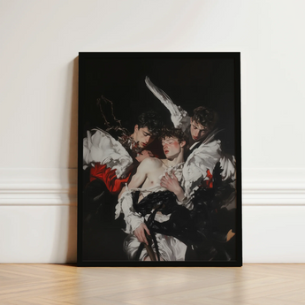 Black-framed Art Print Dramatic Baroque-style Painting Figures White Unholy Gay Saints, Stitching