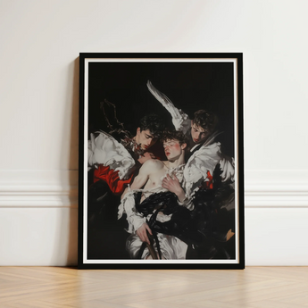 Black-framed Art Print Dramatic Baroque-style Painting Three Figures Unholy Gay Saints, Stitching