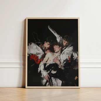 Framed Art Print Dramatic Baroque-style Painting Three Figures Unholy Gay Saints, Stitching