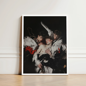 Framed Art Print Dramatic Dark-toned Painting Three Figures Unholy Gay Saints, Stitching