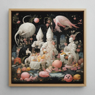 Triple Threat - Creepy Renaissance Art Framed Canvas, 12x12’’ / 31x31cm / Natural Floating Frame, Framed Fantastical Painting Surreal