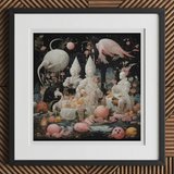 Triple Threat - Creepy Renaissance Art Print, 12x12’’ / 31x31cm / Black Frame / 2’’ Matboard, Framed Painting Surreal Fantastical Banquet