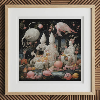 Triple Threat - Creepy Renaissance Art Print, 12x12’’ / 31x31cm / Natural Frame / 2’’ Matboard, Framed Artwork Fantastical Figures Objects