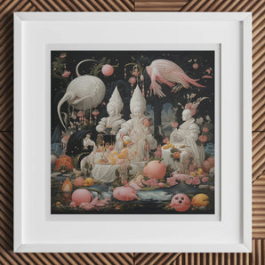 Triple Threat - Creepy Renaissance Art Print, 12x12’’ / 31x31cm / White Frame / 2’’ Matboard, Framed Surrealist Artwork Fantastical