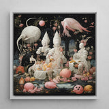 Triple Threat - Creepy Renaissance Art Print / Canvas Surreal Framed Artwork White Figures Elaborate Attire Surrounded Lowbrow Fantasy,