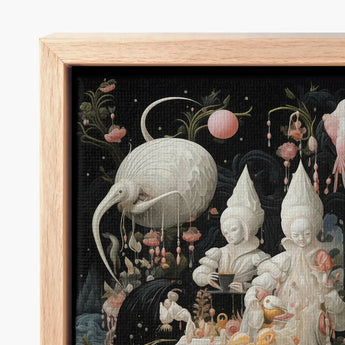 Framed Artwork Surreal Scene White Ornate Figures Oversized Lowbrow Fantasy, Netherlandish Renaissance Meets