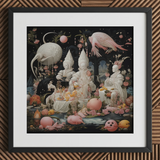 Triple Threat - Creepy Renaissance Art Print / Canvas Framed Fantasy Artwork Whimsical Figures Creatures Surreal Pastel-toned Lowbrow