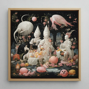 Triple Threat - Creepy Renaissance Art Print / Canvas Surreal Artwork Light Wood Frame Whimsical White Figures Lowbrow Fantasy,
