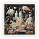 Triple Threat - Creepy Renaissance Art Print / Canvas Surreal Fantasy Scene White-robed Figures Surrounded Whimsical Creatures Lowbrow