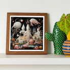 Triple Threat - Creepy Renaissance Art Print, Framed Artwork Flamingos Bunnies Eggs Whimsical Scene