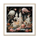 Triple Threat - Creepy Renaissance Art Print, Surreal Life Arrangement White Porcelain Figures Birds Pink