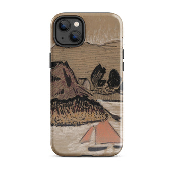Trois Bateaux Sur Le Trieux - Paul Serusier Phone Case Iphone 14 Plus / Gloss Beige Phone Case Stylized Landscape Painting Brown Mountains