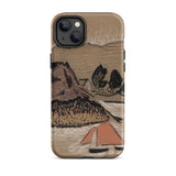 Trois Bateaux Sur Le Trieux - Paul Serusier Phone Case Iphone 14 Plus / Matte Beige Phone Case Stylized Landscape Painting Brown Mountains