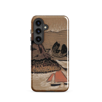 Trois Bateaux Sur Le Trieux - Paul Serusier Phone Case Samsung Galaxy S24 / Gloss Brown Phone Case Stylized Landscape Painting Earthy Tones