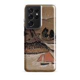 Trois Bateaux Sur Le Trieux - Paul Serusier Phone Case Samsung Galaxy S21 Ultra / Gloss Tan Black Illustrated Phone Case Stylized Landscape