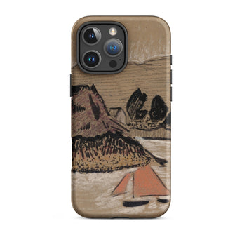Trois Bateaux Sur Le Trieux - Paul Serusier Phone Case Iphone 16 Pro Max / Matte Tan Phone Case Stylized Landscape Illustration Mountains