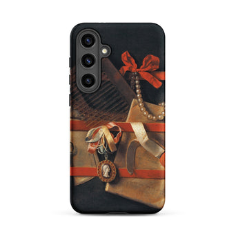 Tromp-l’oeil Still-life - Hoogstraeten Phone Case Samsung Galaxy S24 Plus / Matte Black Phone Case Detailed Life Painting Red Ribbons