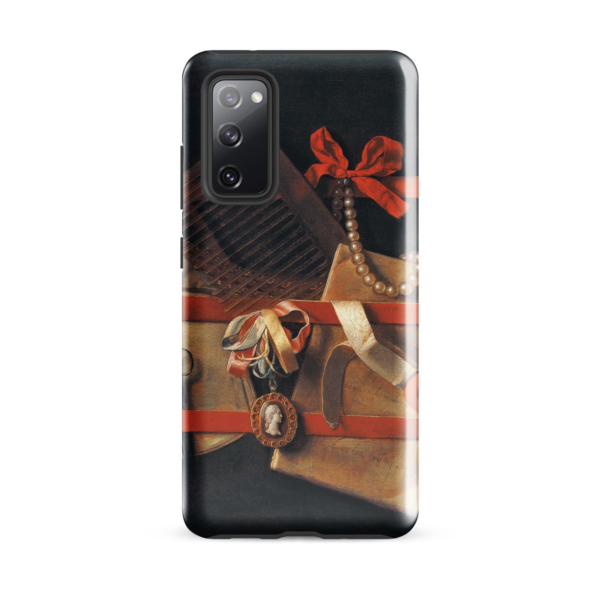 Tromp L’oeil Still Life Hoogstraeten Samsung Case, Galaxy S20 Fe / Gloss, Black Smartphone Case Life Painting Red Ribbon Pearls