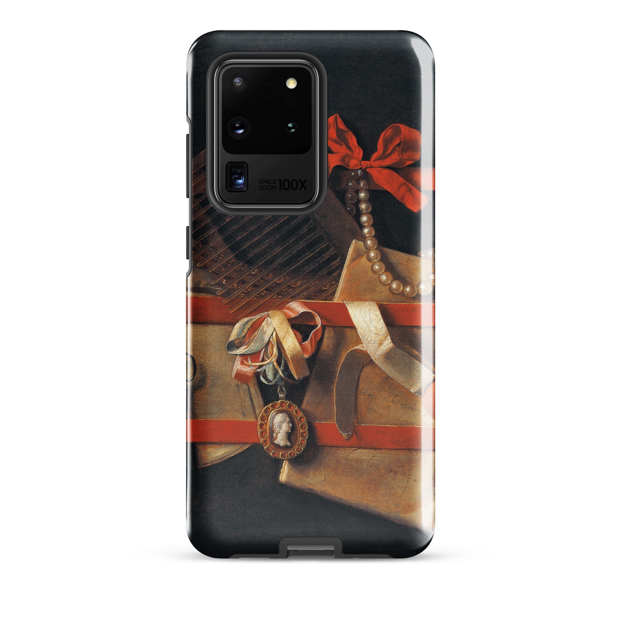 Tromp L’oeil Still Life Hoogstraeten Samsung Case, Galaxy S20 Ultra / Gloss, Black Smartphone Case Detailed Still Life Painting Jewelry