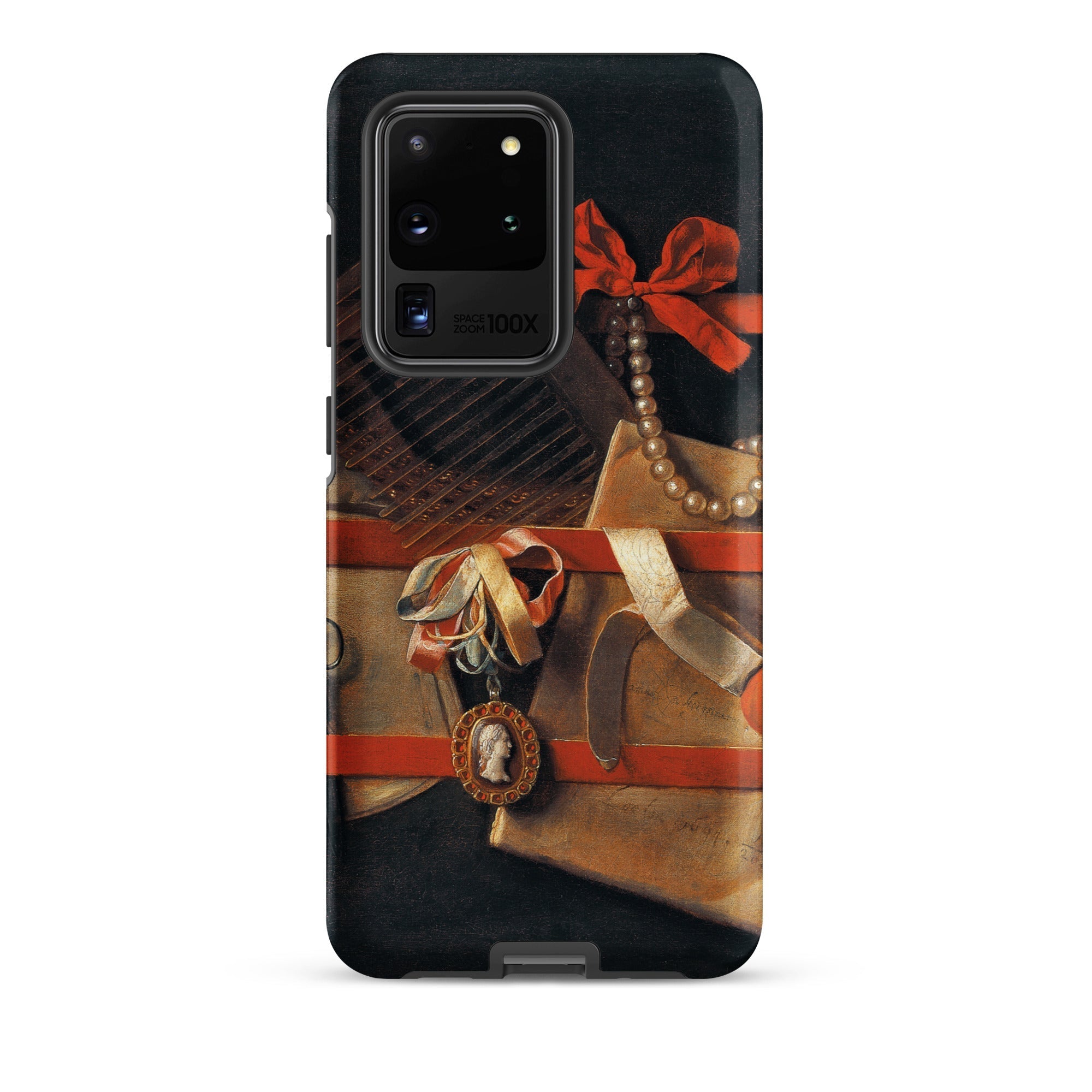 Tromp L’oeil Still Life Hoogstraeten Samsung Case, Galaxy S20 Ultra / Matte, Black Smartphone Case Design Red Bow Pearls Medallion