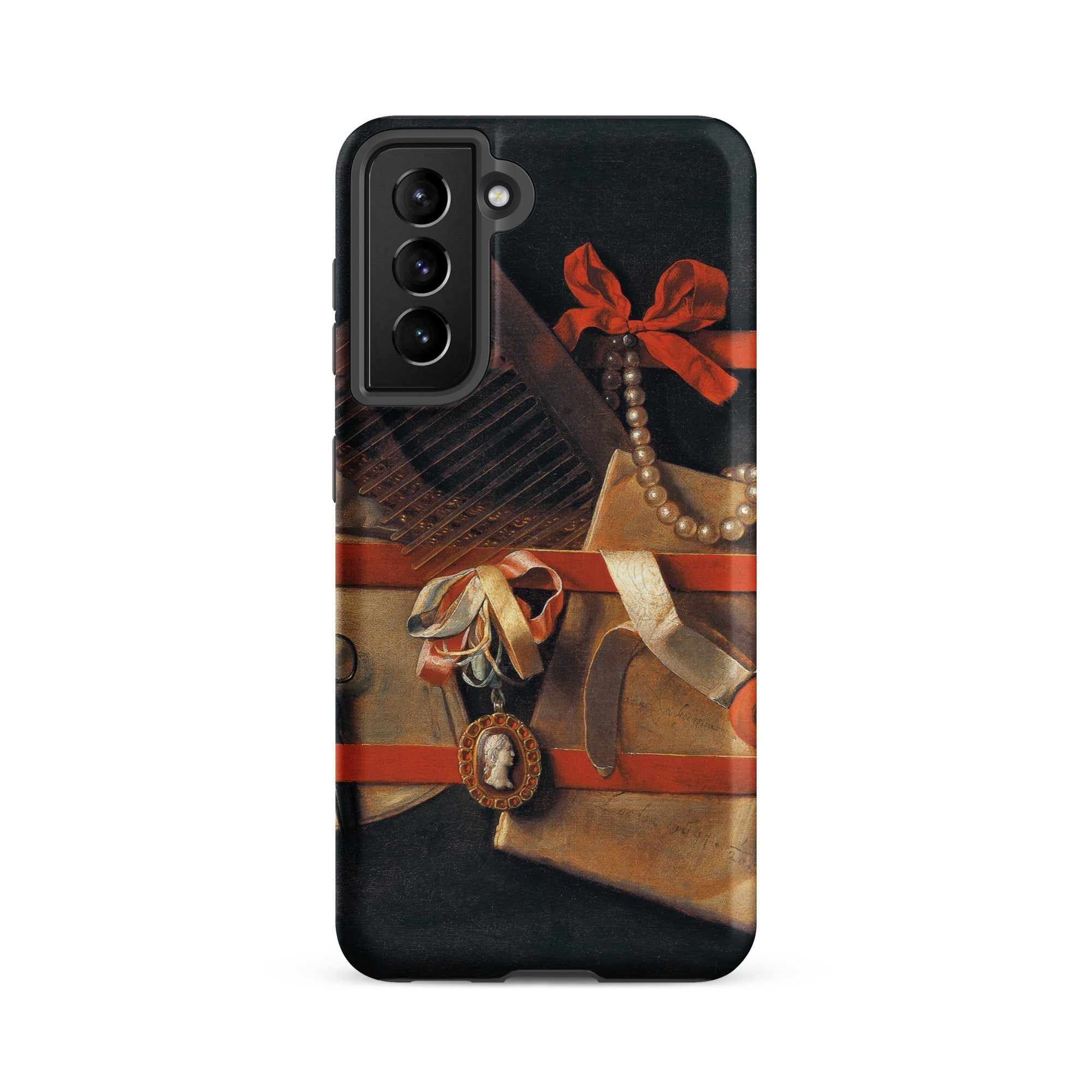 Tromp L’oeil Still Life Hoogstraeten Samsung Case, Galaxy S21 Fe / Matte, Smartphone Case Life Painting Pearls Ribbons Medallion