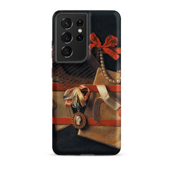 Tromp-l’oeil Still-life - Hoogstraeten Samsung Case, Galaxy S21 Ultra / Matte, Black Smartphone Case Classical Painting Ribbons Pearls
