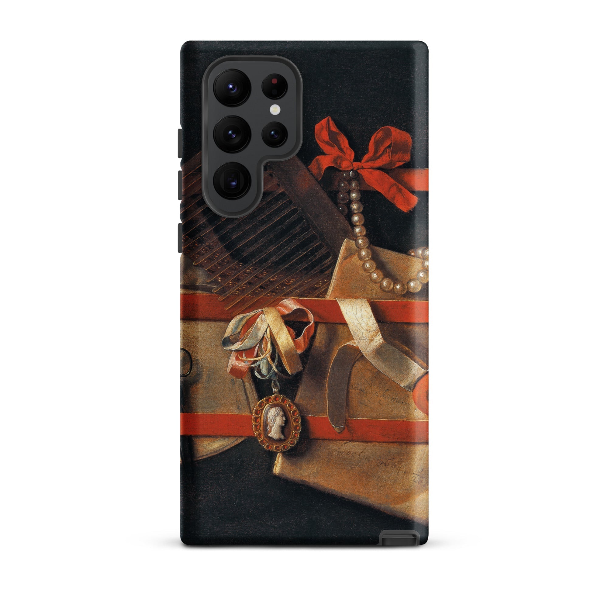Tromp L’oeil Still Life Hoogstraeten Samsung Case, Galaxy S22 Ultra / Matte, Black Phone Case Life Painting Red Bow Pearls