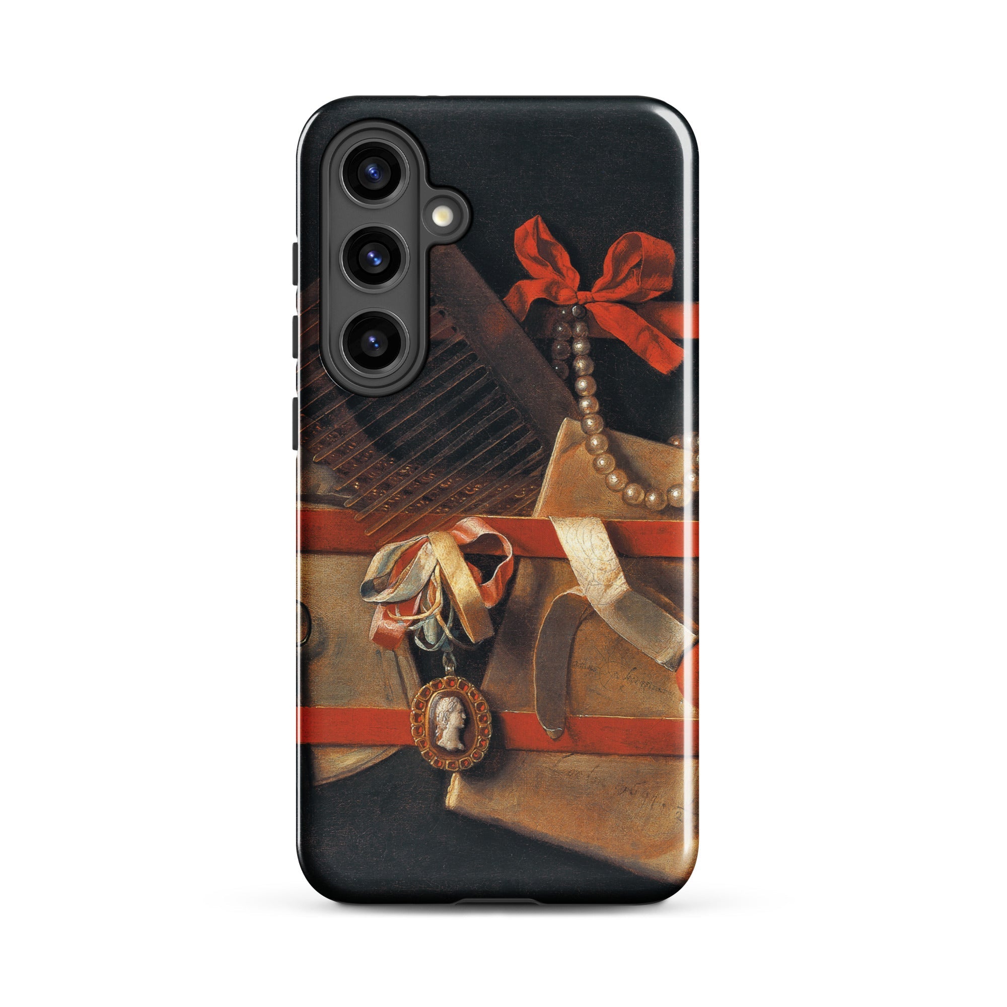 Tromp L’oeil Still Life Hoogstraeten Samsung Case, Galaxy S24 Plus / Gloss, Black Smartphone Case Classical Life Painting Red Bow