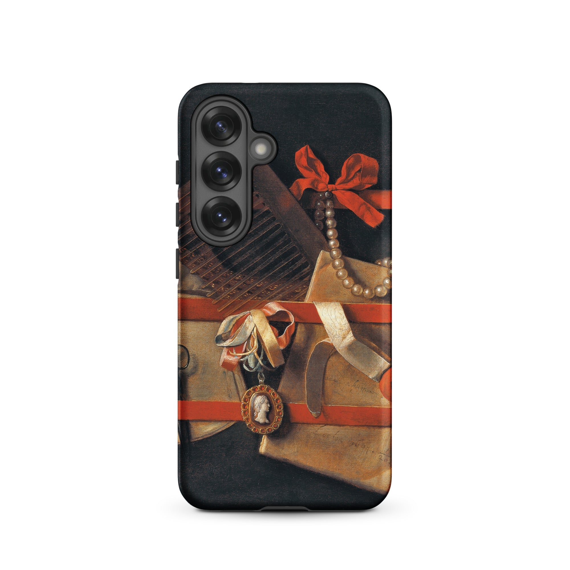 Tromp L’oeil Still Life Hoogstraeten Samsung Case, Galaxy S25 / Matte, Black Smartphone Case Classical Painting Design