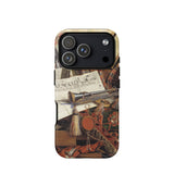 Trompe-l’oeil with Trumpet - Gijsbrechts Phone Case Iphone 17 Pro / Matte Gold-trimmed Phone Case Vintage Trumpet Design Floral Accents