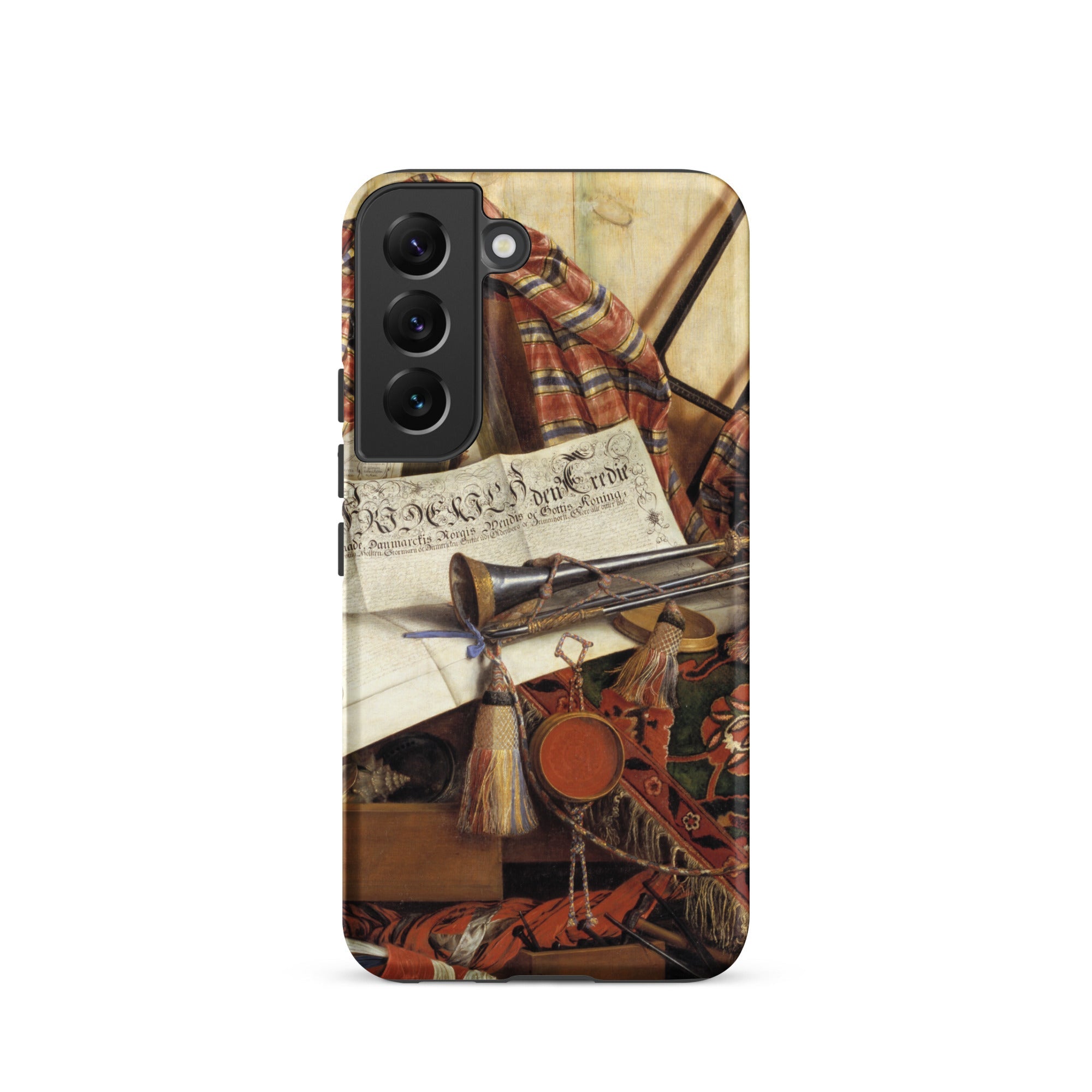 Trompe L’oeil with Trumpet Gijsbrechts Samsung Case, Galaxy S22 / Matte, Smartphone Case Life Painting Trumpet Sheet Music Tartan