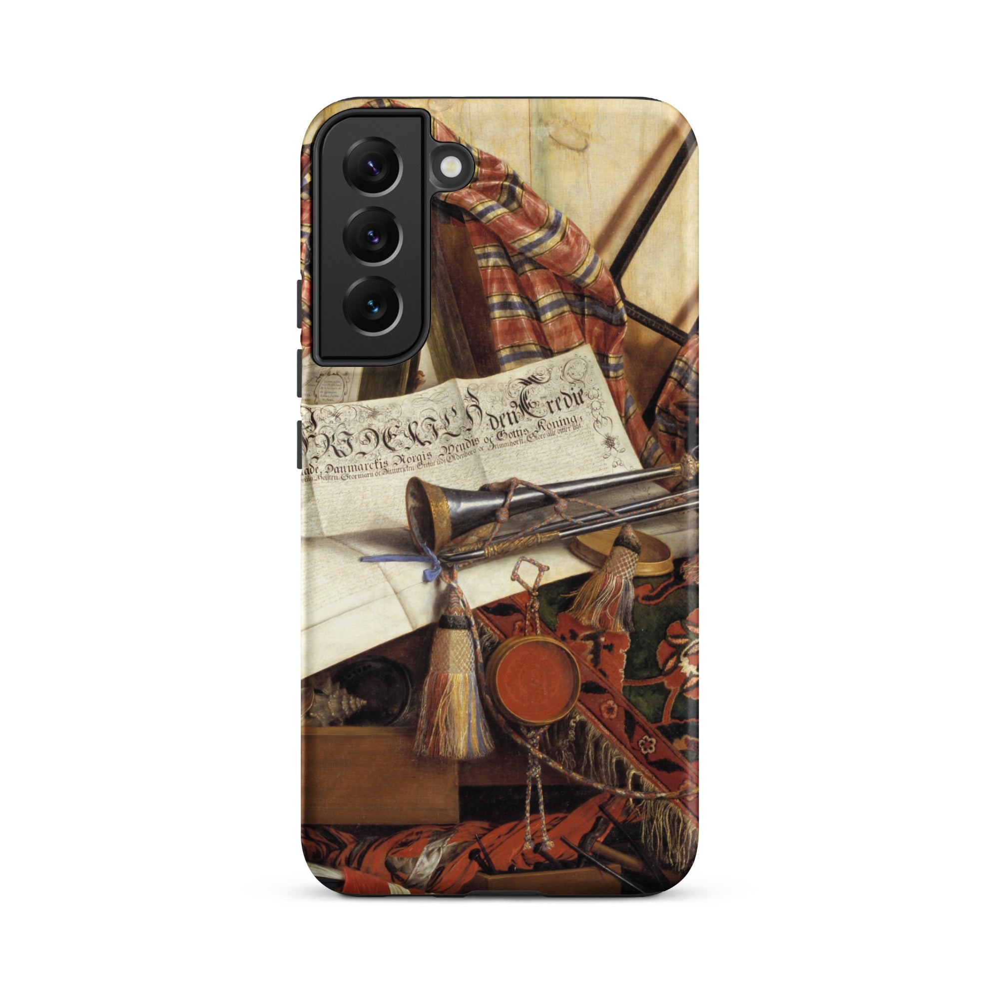 Trompe L’oeil with Trumpet Gijsbrechts Samsung Case, Galaxy S22 Plus / Matte, Smartphone Case Life Painting Musical Instruments Documents