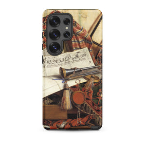 Trompe-l’oeil with Trumpet - Gijsbrechts Samsung Case, Galaxy S25 Ultra / Matte, Smartphone Case Life Trumpet Documents Tartan Fabric