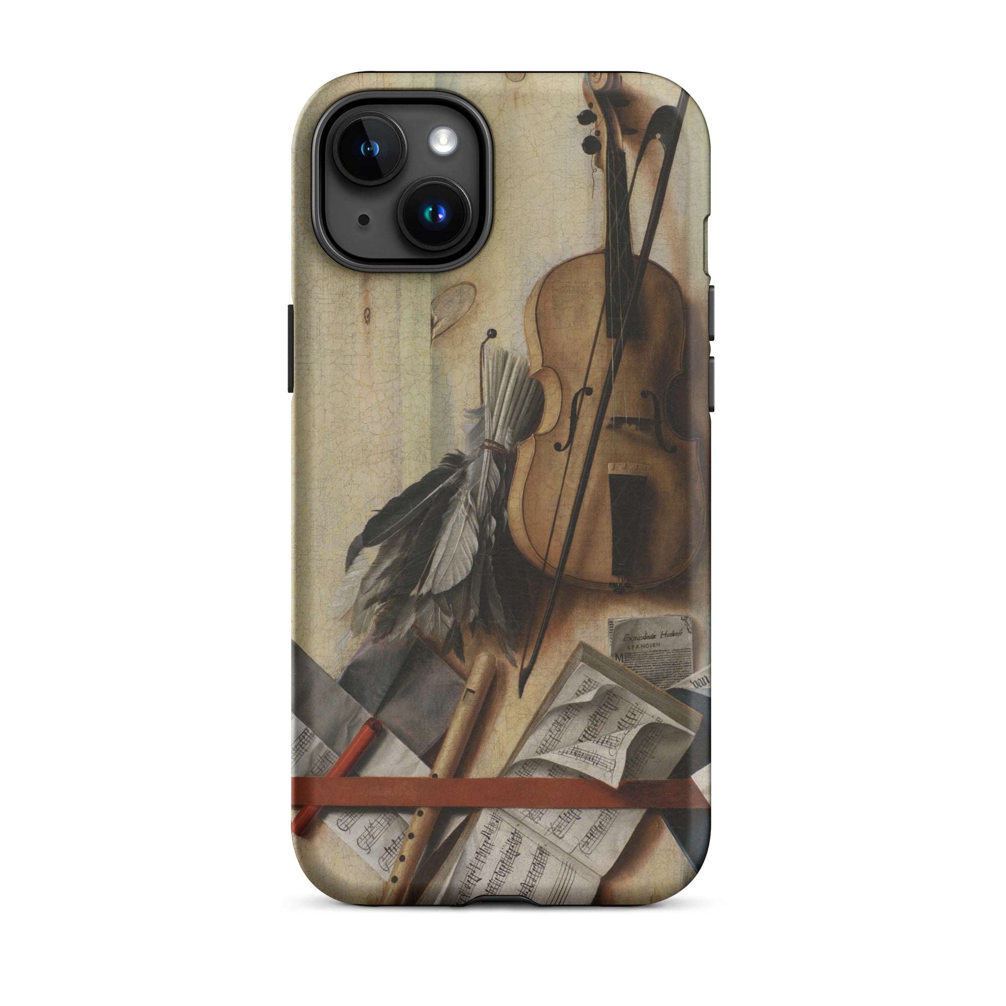 Trompe-l’oeil Violin Sheet Music & Recorder - Gijsbrechts Iphone Case, 15 Plus / Matte, Iphone Case Violin Musical Score Design