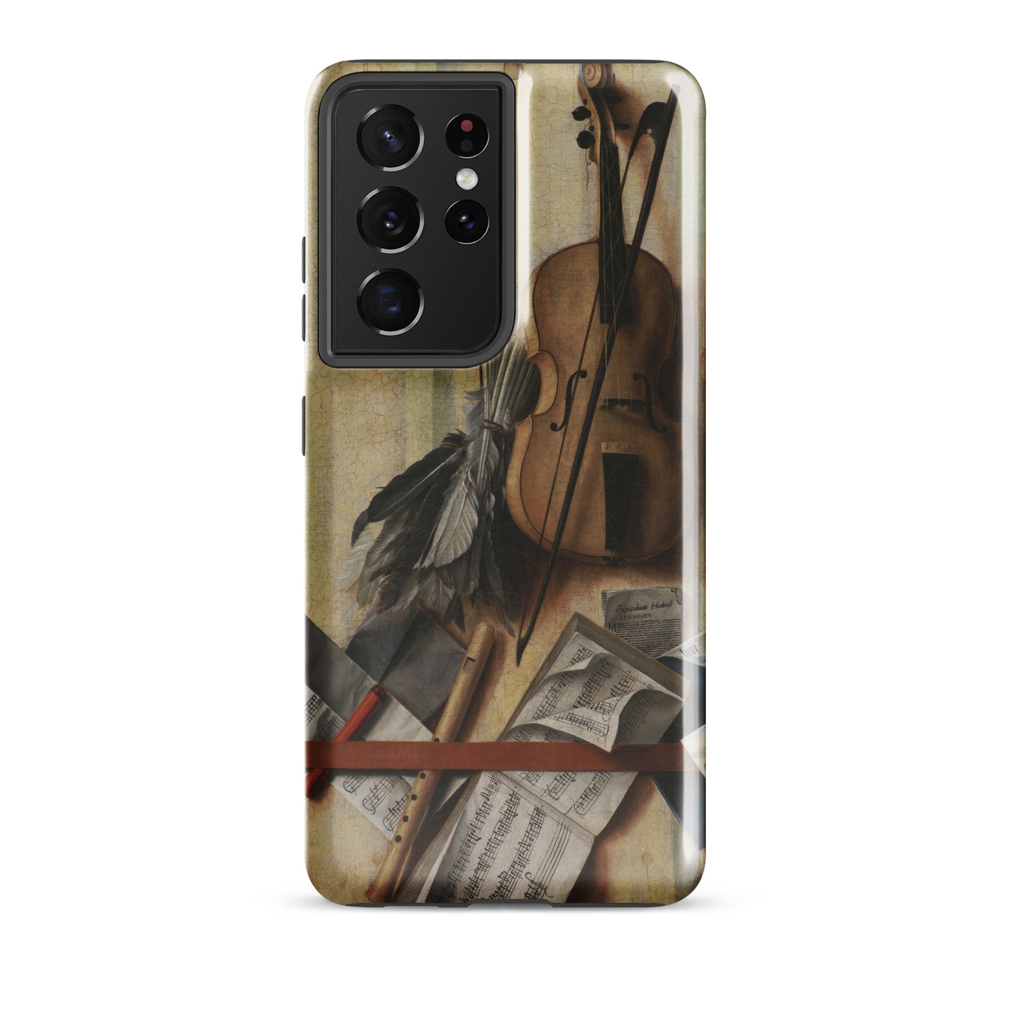 Trompe L’oeil Violin Sheet Music & Recorder Gijsbrechts Samsung Case, Galaxy S21 Ultra / Gloss, Smartphone Case Still Life Painting Musical