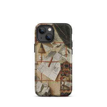 Trompe-l’oeil with a Wall of Letters - Gijsbrechts Iphone Case, 13 Mini / Matte, Phone Case Cluttered Desk Design