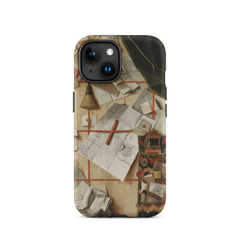 Trompe-l’oeil with a Wall of Letters - Gijsbrechts Iphone Case, 15 / Matte, Phone Case Chaotic Desk Design
