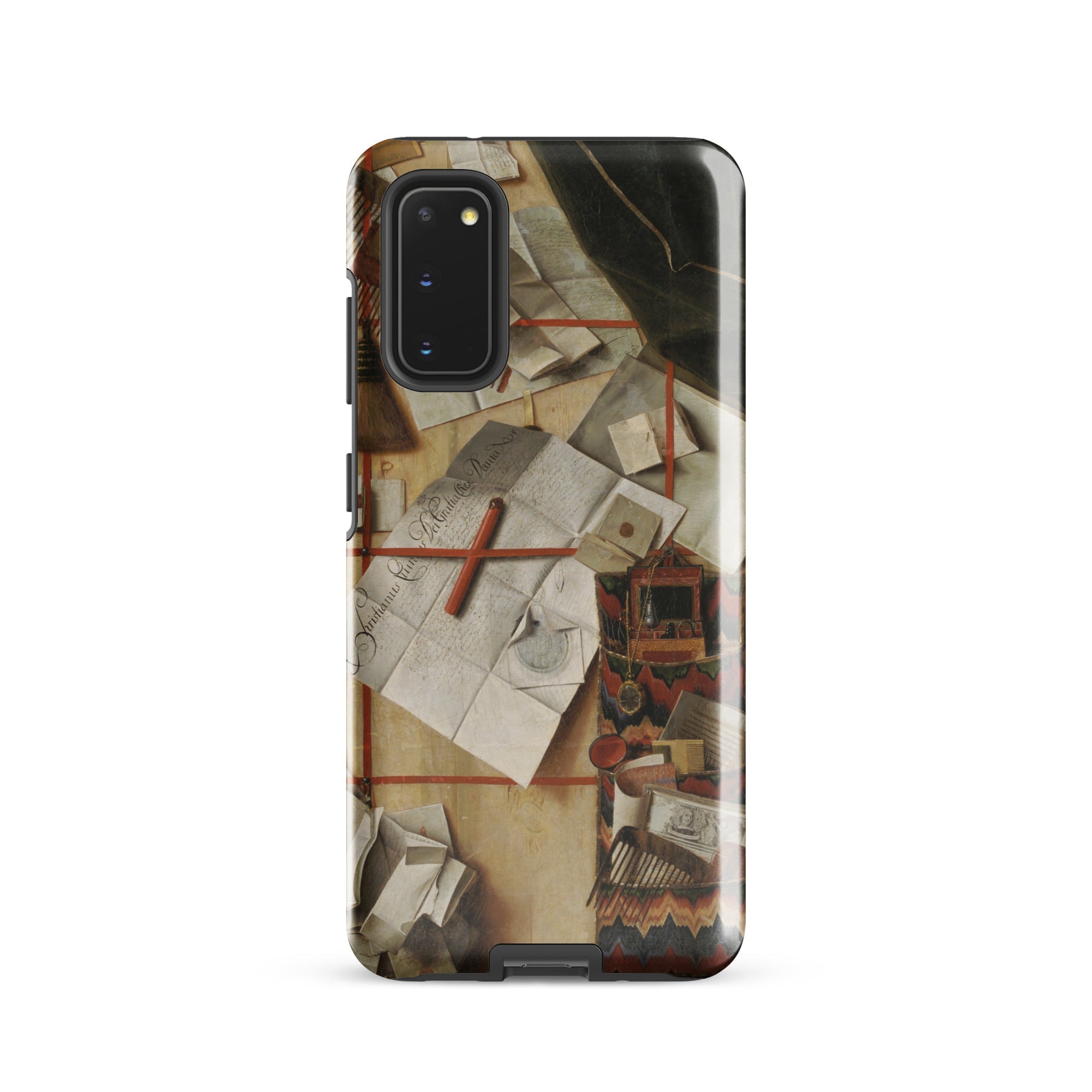 Trompe L’oeil with a Wall of Letters Gijsbrechts Samsung Case, Galaxy S20 / Gloss, Black Smartphone Case Design Scattered Papers Red Lines