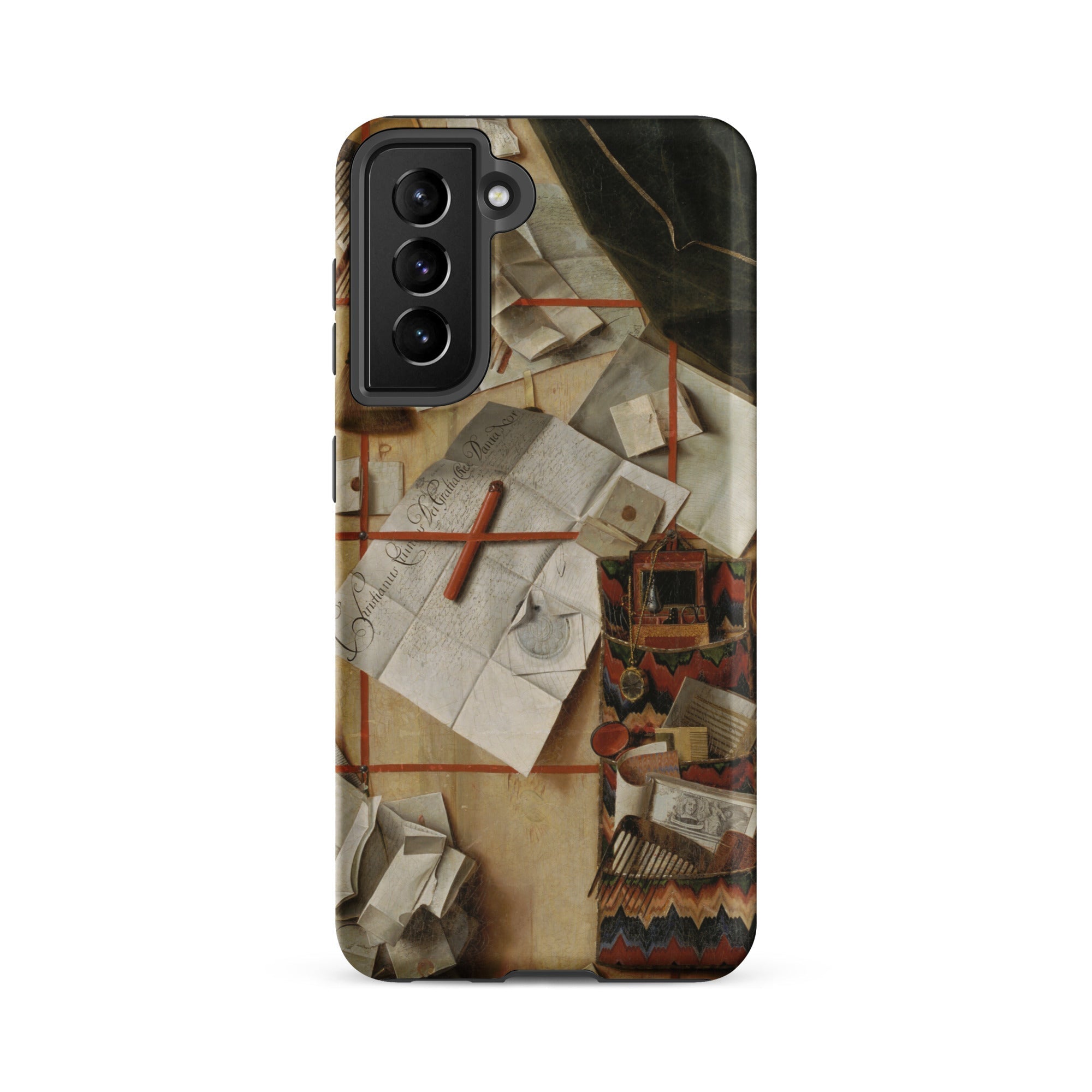 Trompe L’oeil with a Wall of Letters Gijsbrechts Samsung Case, Galaxy S21 Fe / Matte, Smartphone Case Cluttered Desk Design