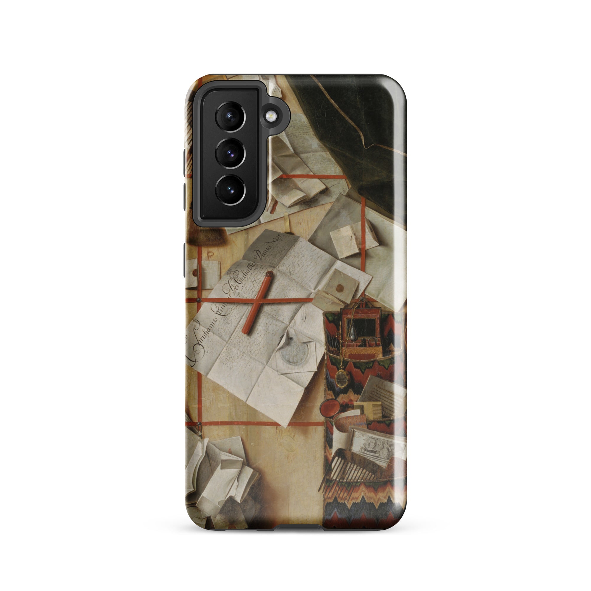 Trompe L’oeil with a Wall of Letters Gijsbrechts Samsung Case, Galaxy S21 / Gloss, Smartphone Case Cluttered Desk Design