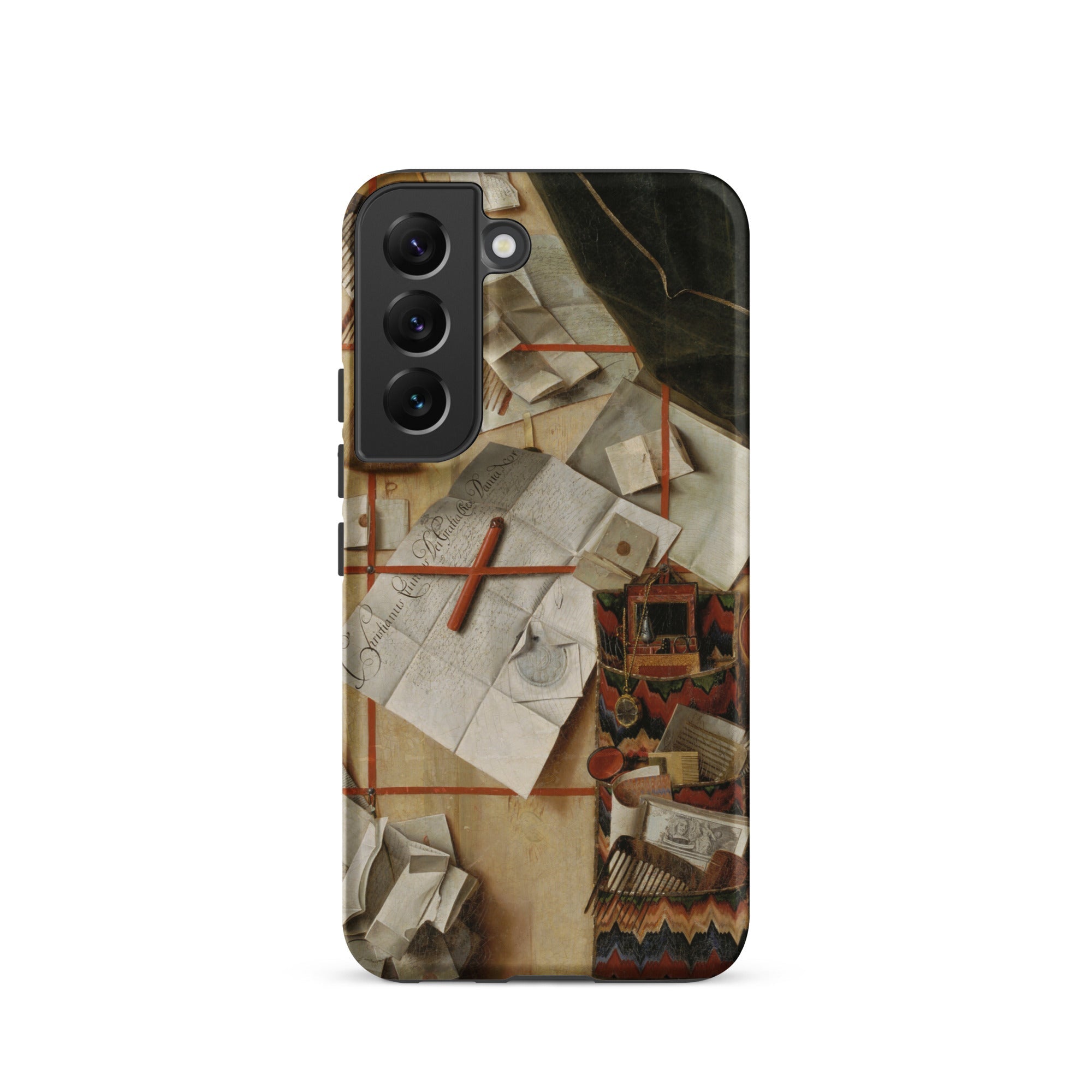 Trompe L’oeil with a Wall of Letters Gijsbrechts Samsung Case, Galaxy S22 / Matte, Smartphone Case Design Crumpled Papers Red Cross Ornate