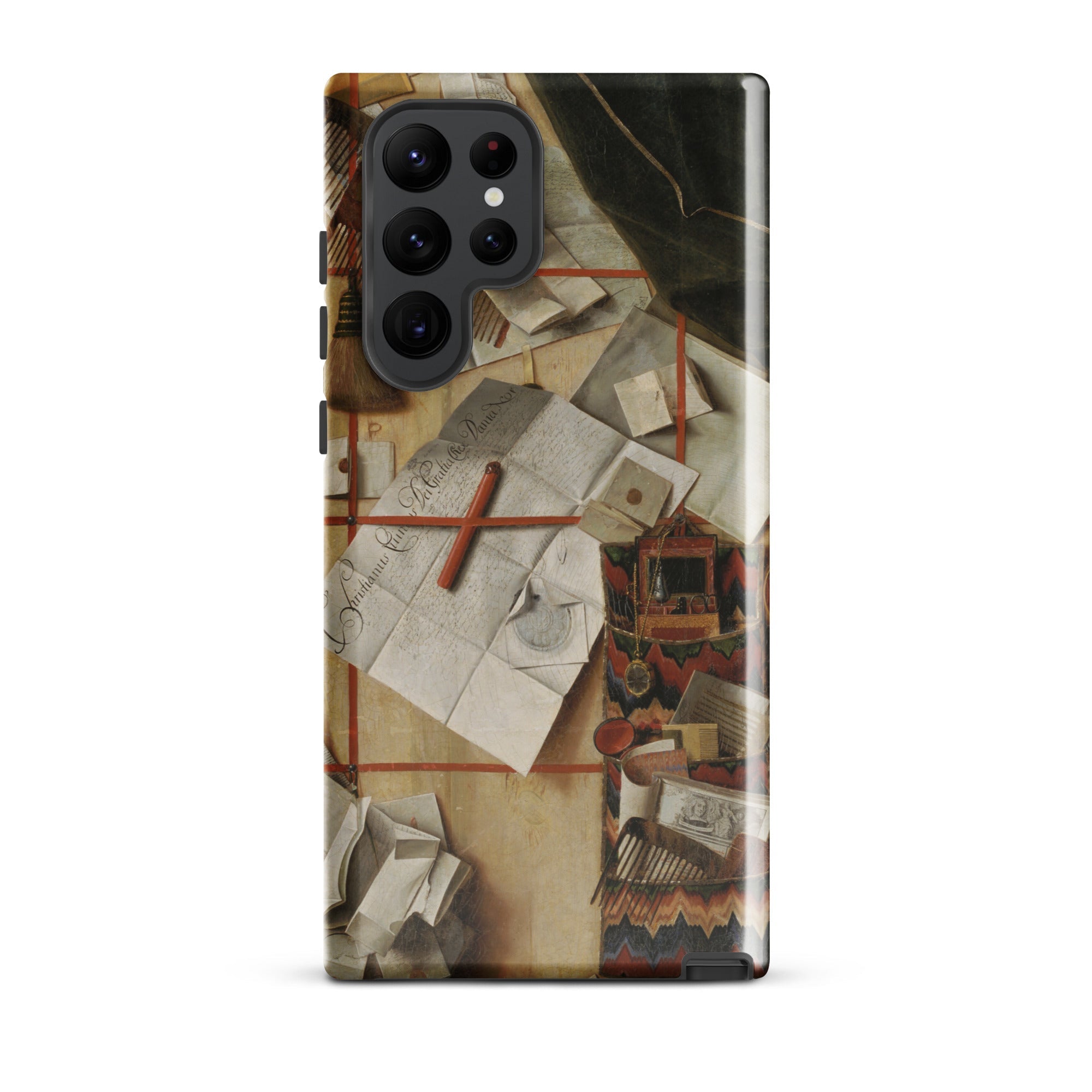 Trompe L’oeil with a Wall of Letters Gijsbrechts Samsung Case, Galaxy S22 Ultra / Gloss, Smartphone Case Life Painting Scattered Papers Red