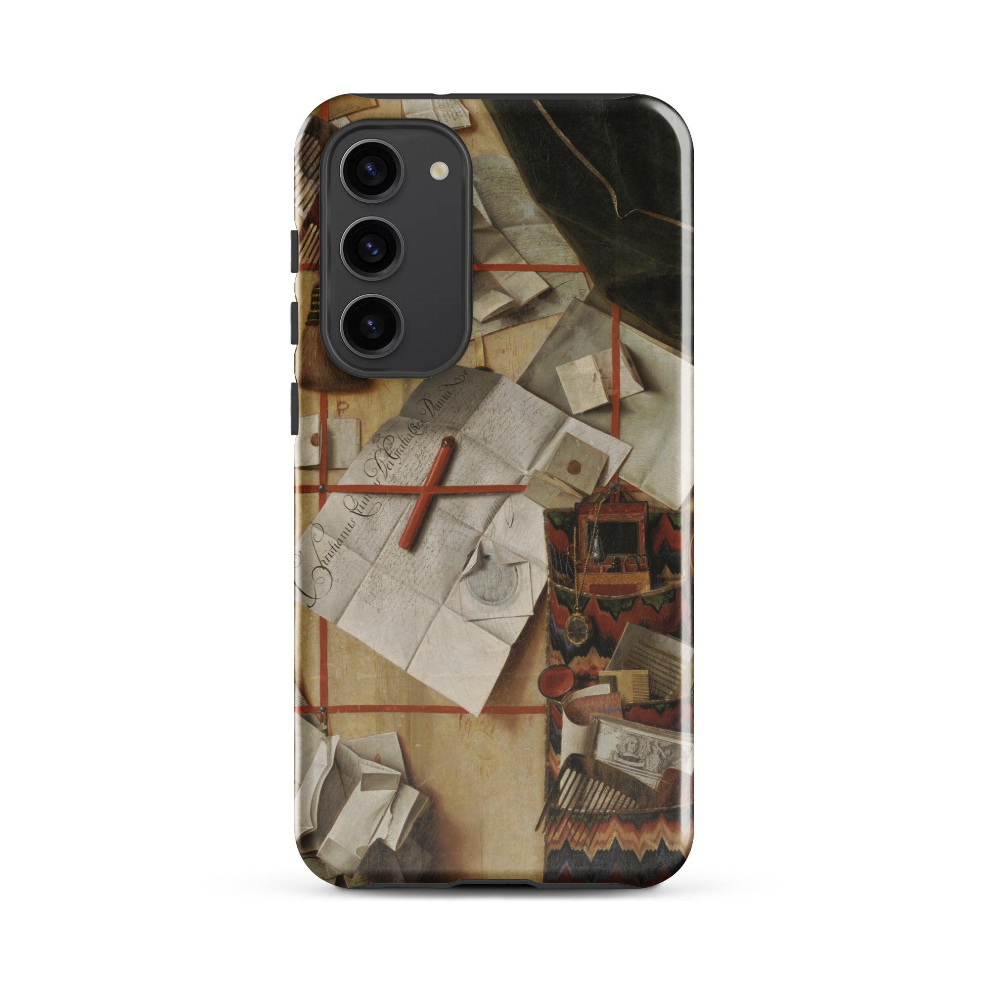 Trompe L’oeil with a Wall of Letters Gijsbrechts Samsung Case, Galaxy S23 Plus / Gloss, Smartphone Case Life Painting Scattered Papers