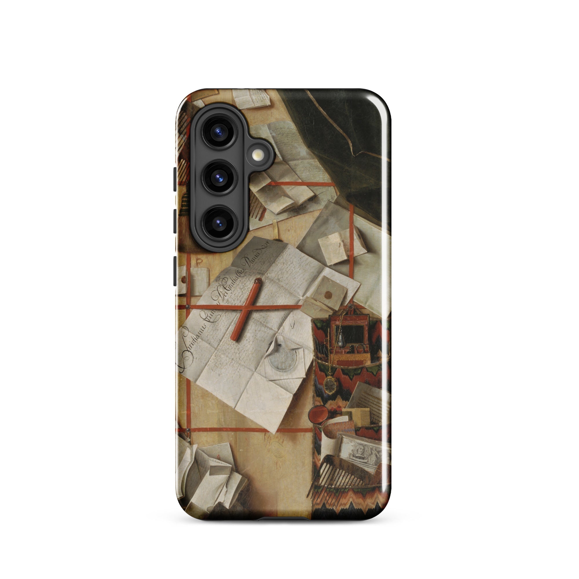 Trompe L’oeil with a Wall of Letters Gijsbrechts Samsung Case, Galaxy S24 / Gloss, Smartphone Case Printed Cluttered Desk Papers Pencil