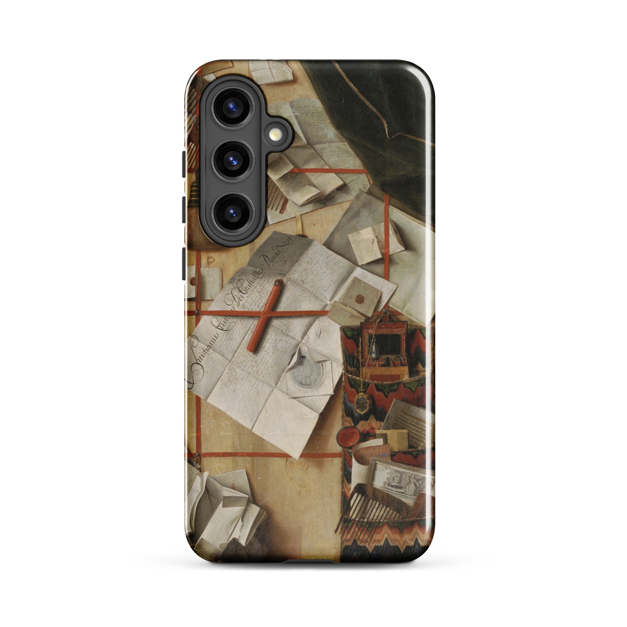 Trompe L’oeil with a Wall of Letters Gijsbrechts Samsung Case, Galaxy S24 Plus / Gloss, Smartphone Case Detailed Artistic Rendition