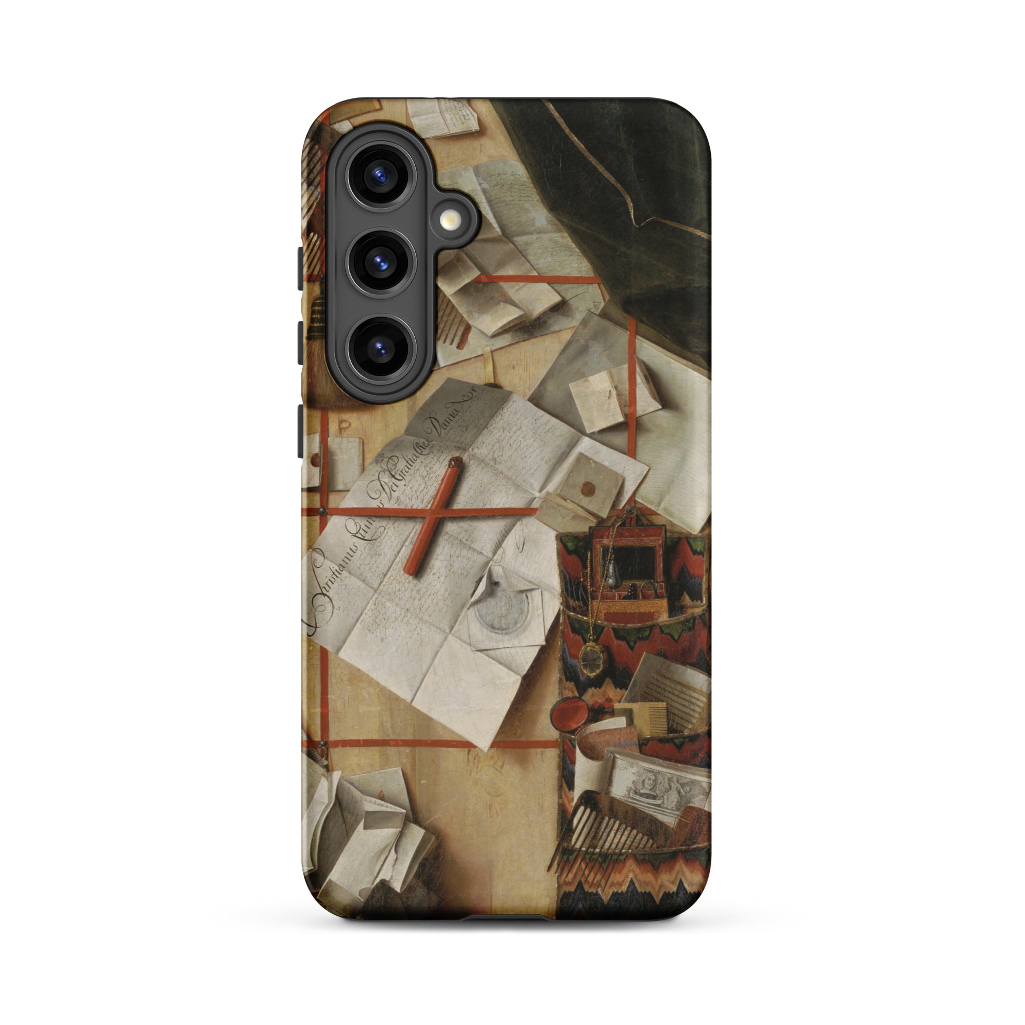 Trompe L’oeil with a Wall of Letters Gijsbrechts Samsung Case, Galaxy S24 Plus / Matte, Phone Case Detailed Graphic Scattered Papers Red