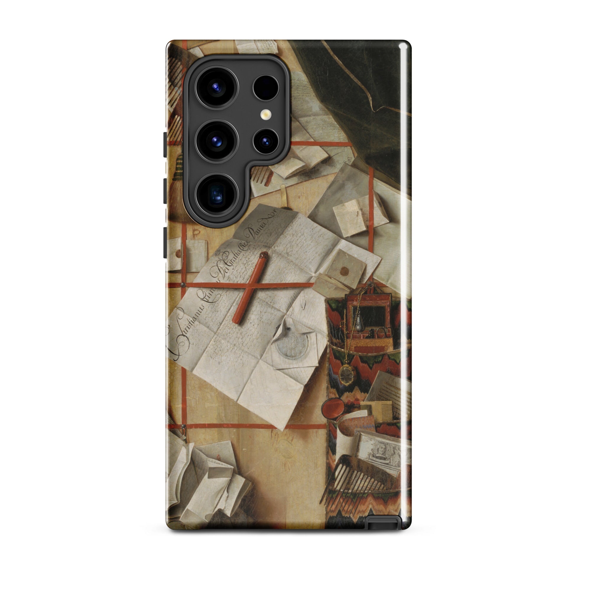Trompe L’oeil with a Wall of Letters Gijsbrechts Samsung Case, Galaxy S24 Ultra / Gloss, Phone Case Camera Cutout Painting Papers Red Pen
